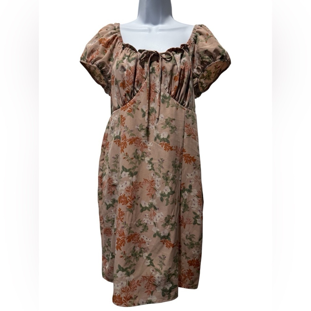 Pink Republic Floral Puff Sleeve Cottagecore Midi Dress Size L